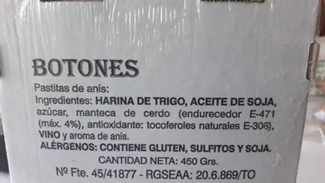 Botones ingredients label