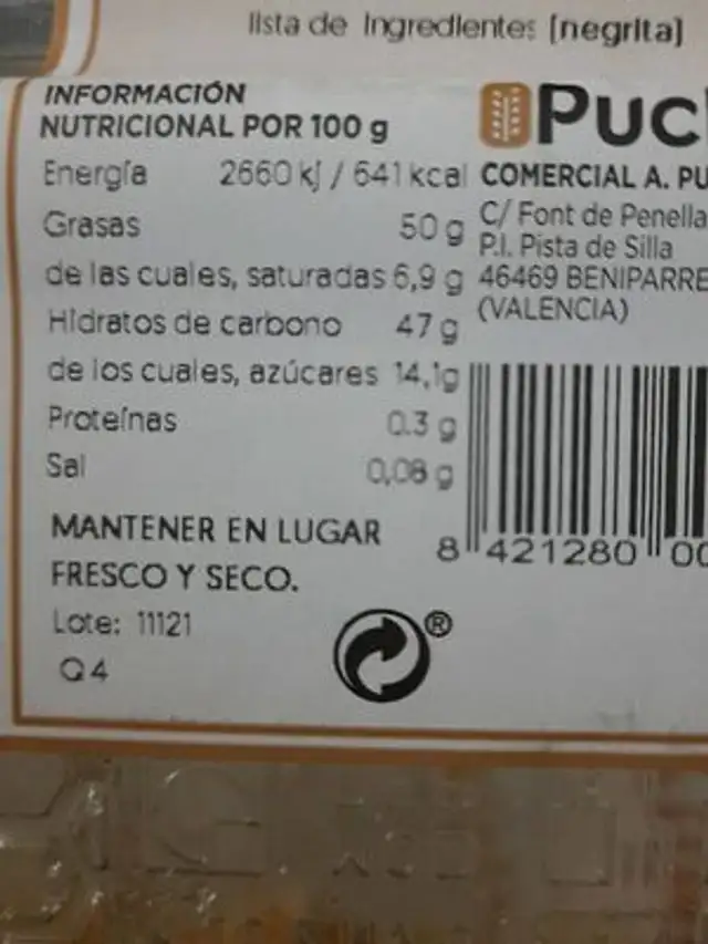 FLORES D PASCUA nutrition facts table