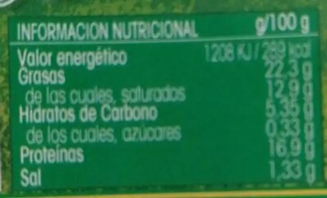 Queso Tierno nutrition facts table