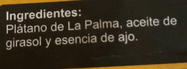 Frites de Bananes Plantin ingredients label