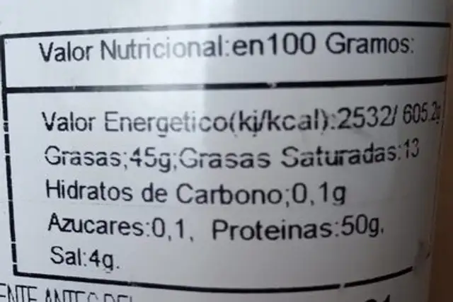 Torreznos nutrition facts table