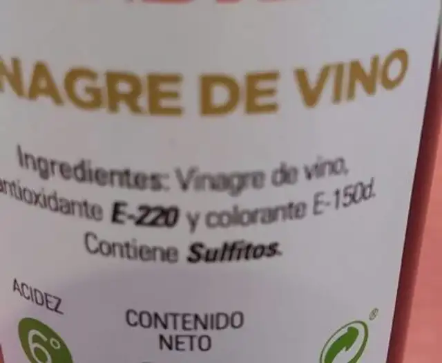 Vinagre de vino nutrition facts table