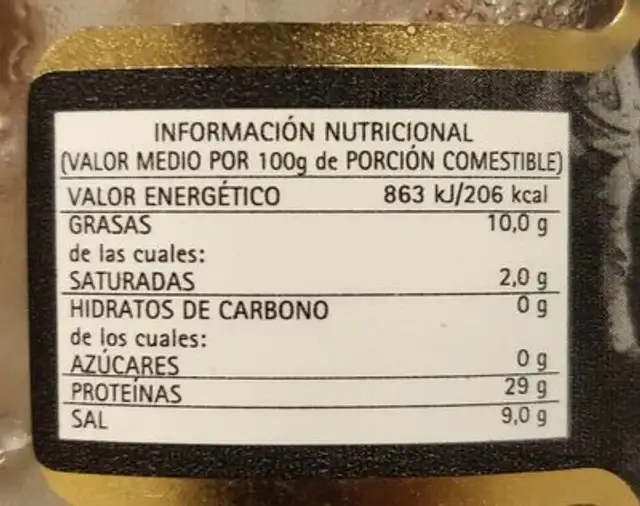 Filetes de anchoa aceite de oliva nutrition facts table