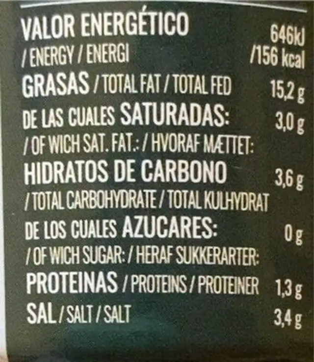 Aceitunas verdes rellenas de anchoa del cantabrico nutrition facts table