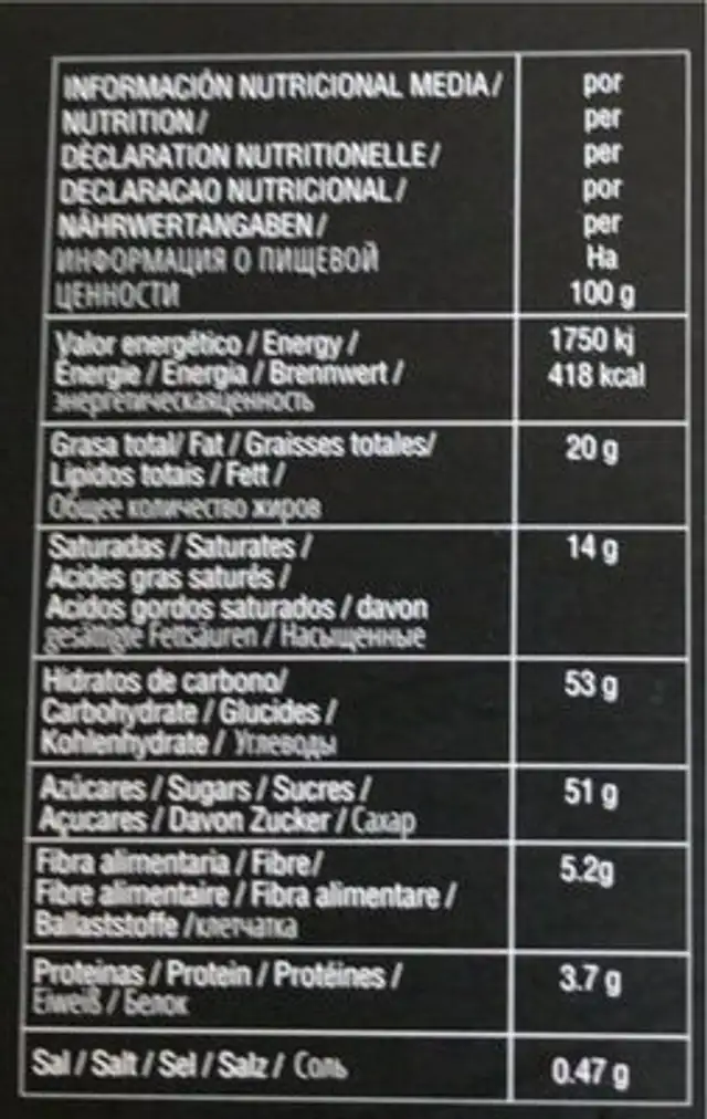 Bombón de higo nutrition facts table