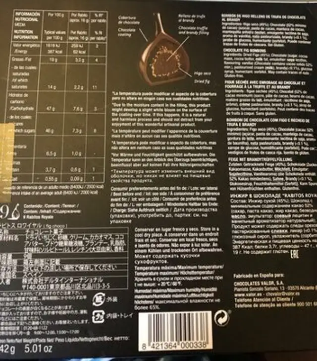 Bombon de higo nutrition facts table