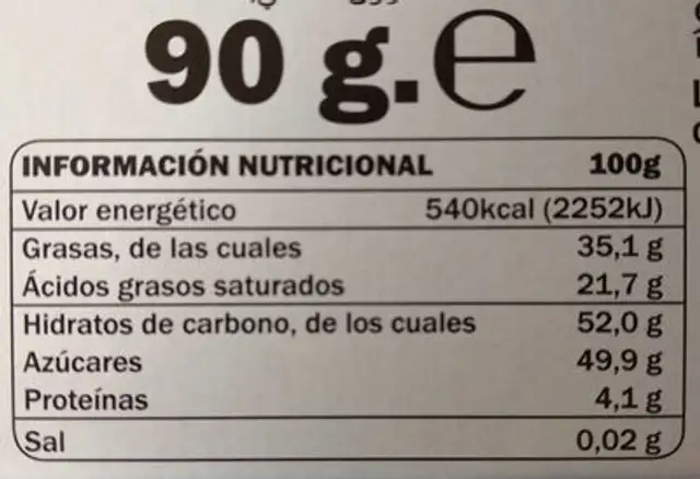Reyes magos chocolate nutrition facts table