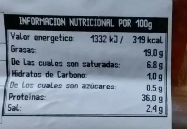 Puntas de lomo de cerdo ibérico50% raza única nutrition facts table