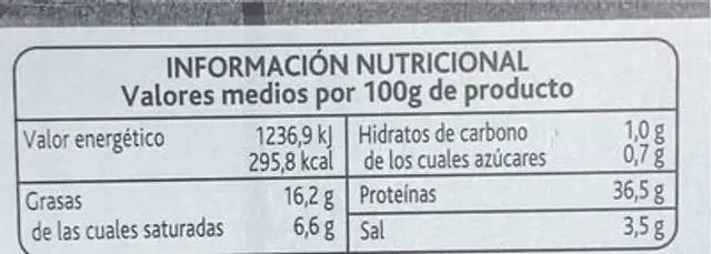 Jamón 24 meses curacion nutrition facts table