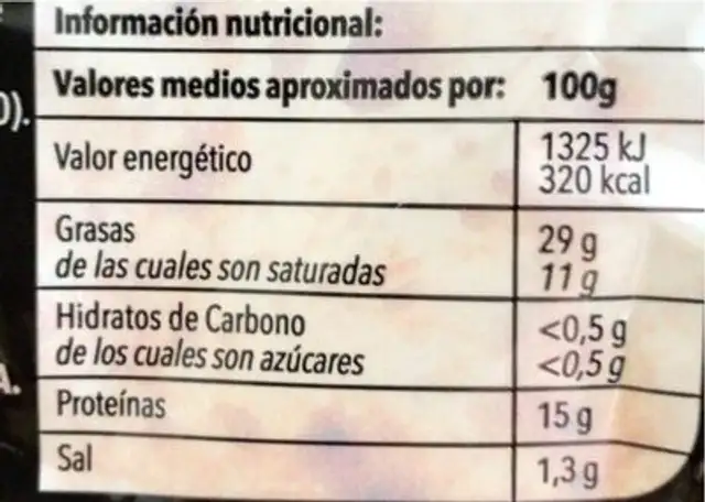 Costilla adobada nutrition facts table
