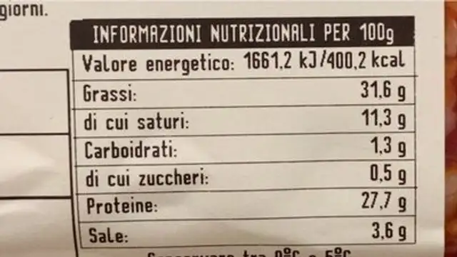 Chorizo reserva nutrition facts table