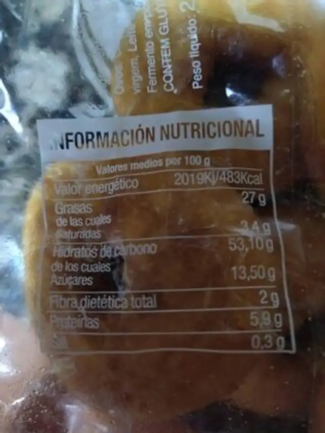 rosquillas fritas nutrition facts table