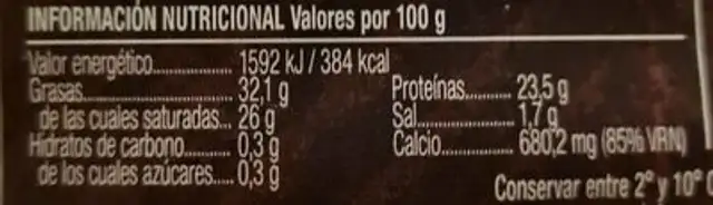 Mezcla semicurado nutrition facts table