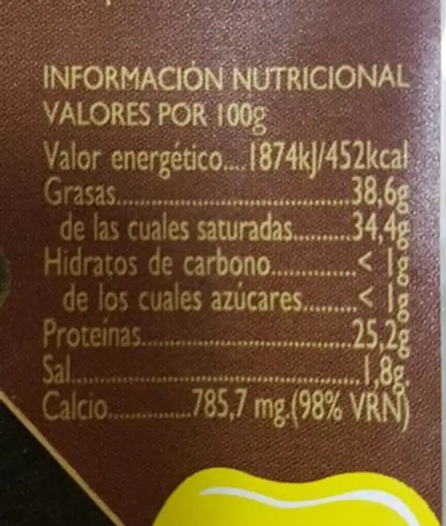 Queso de oveja curado nutrition facts table