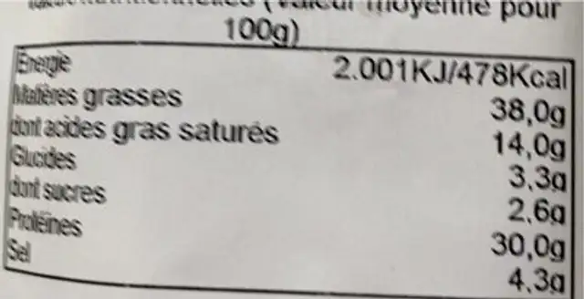 Fuet extra nutrition facts table