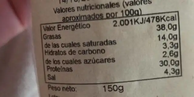 Fuet Extra nutrition facts table