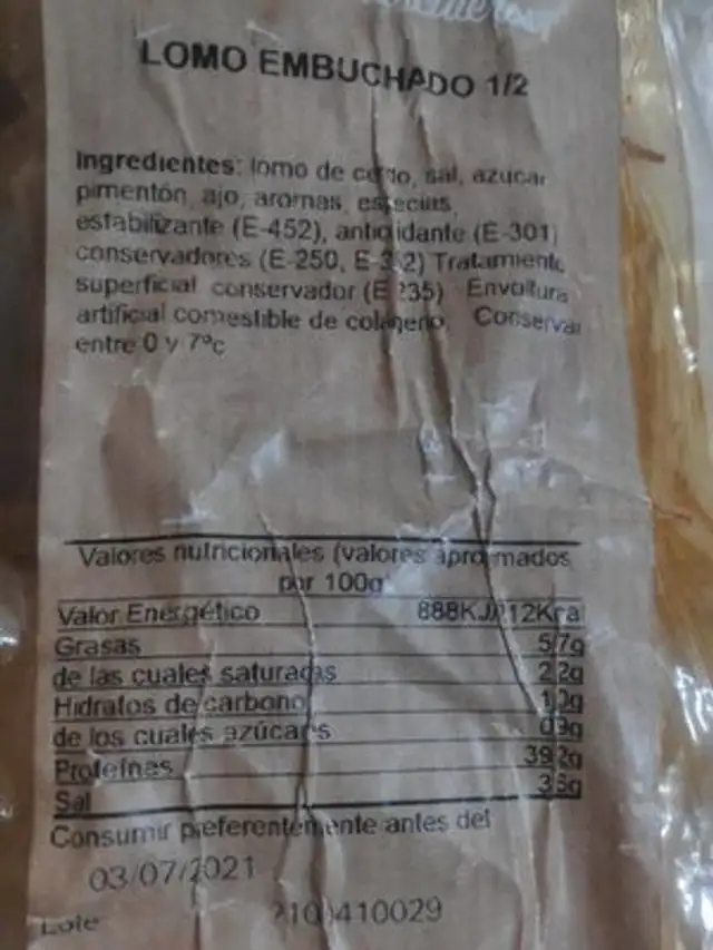 Lomo embuchado nutrition facts table