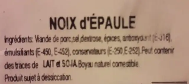 Noix d'épaule ingredients label