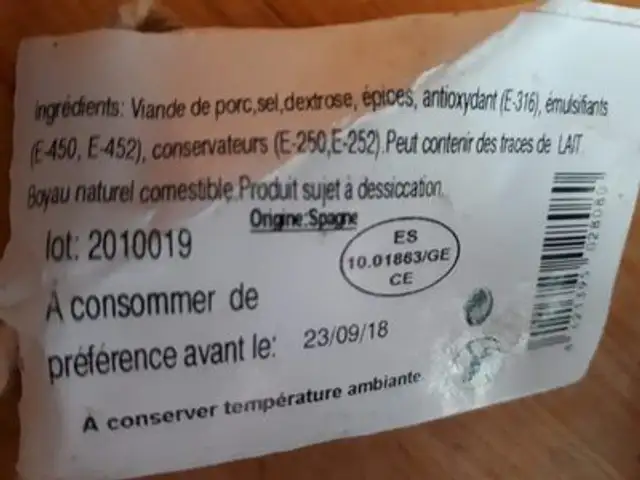 Jambon ingredients label