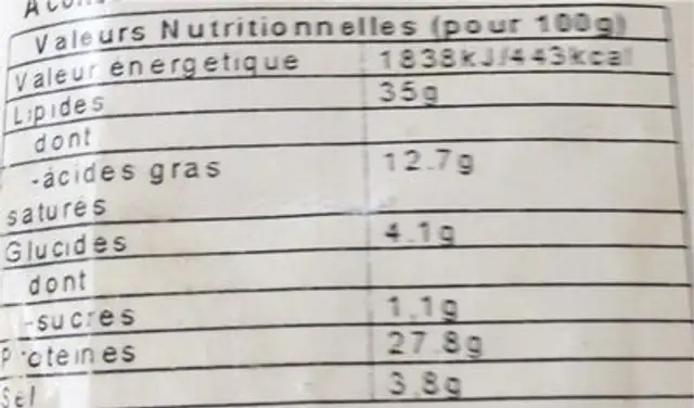 Manjares de Espana nutrition facts table