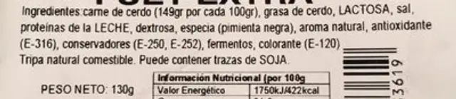 Saucisson extra ingredients label