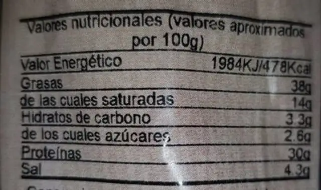 Fuet extra nutrition facts table
