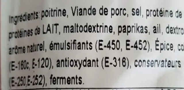 Chorizo extra dulce ingredients label