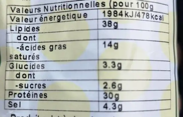 FUET EXTRA nutrition facts table