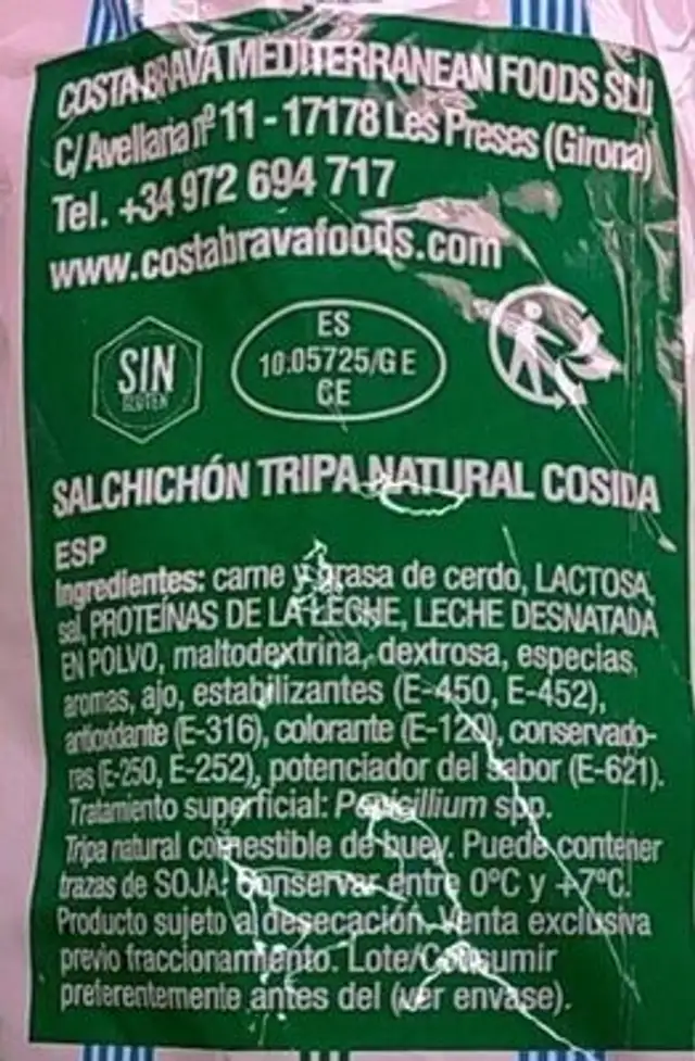 Salchichón tripa natural cosida nutrition facts table