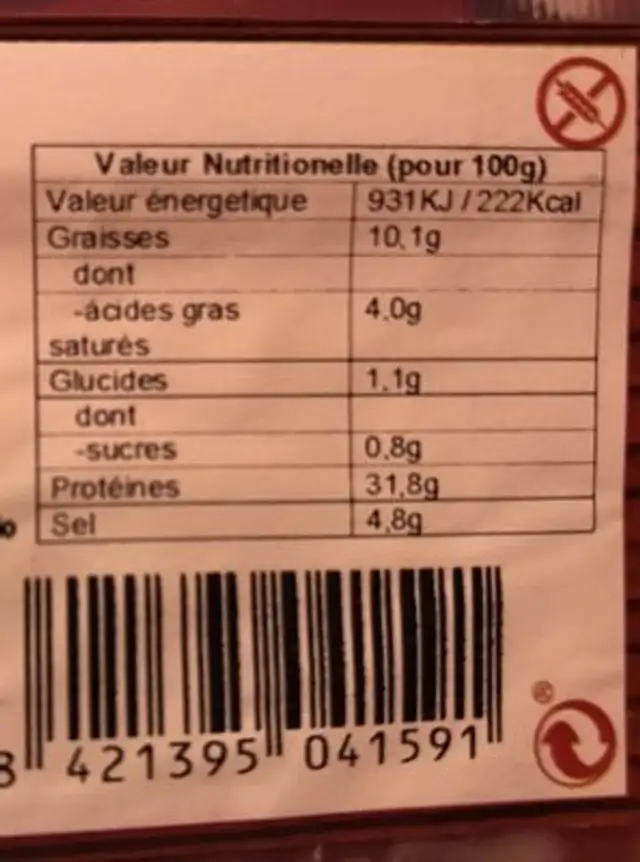 Jambon Serrano ingredients label