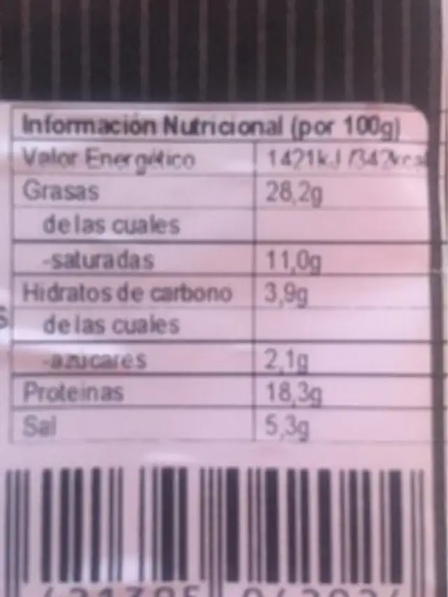 Chiffonnade Salchichon Extra nutrition facts table