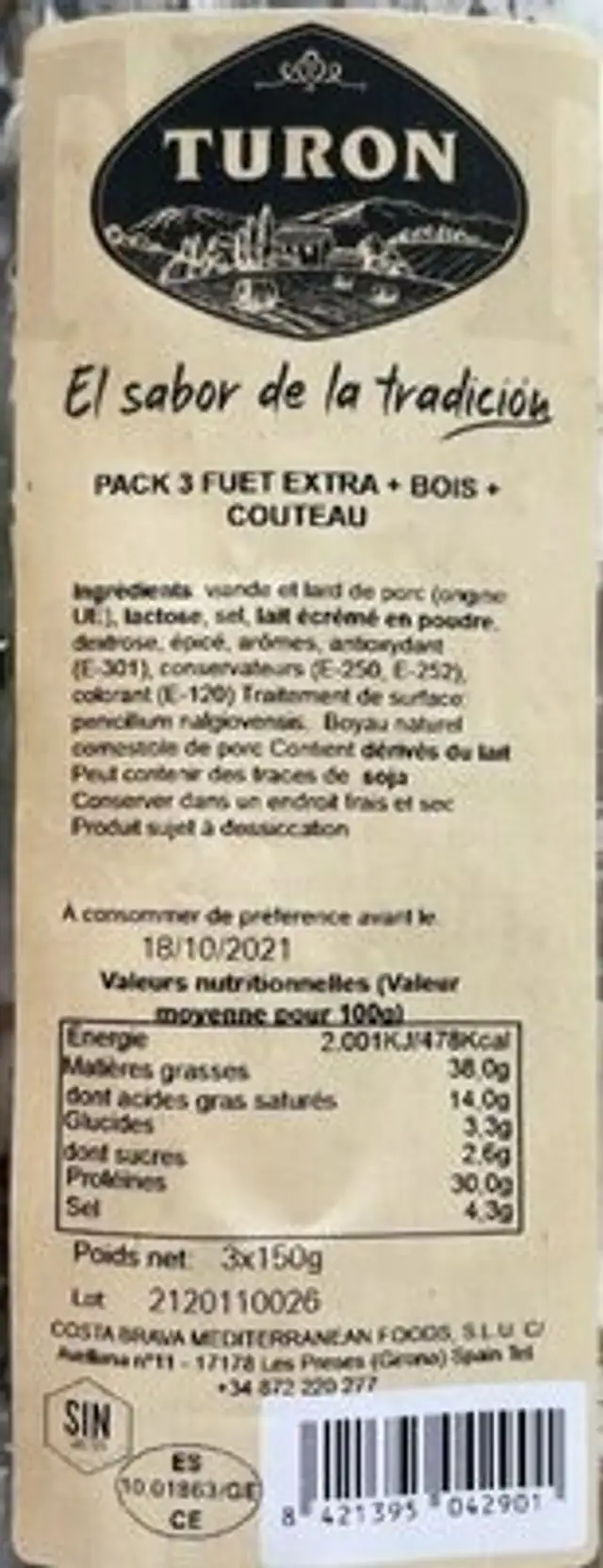 Turon nutrition facts table