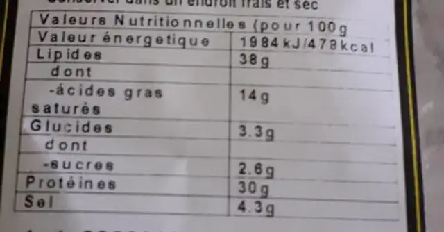 Packs 3 fuet nutrition facts table
