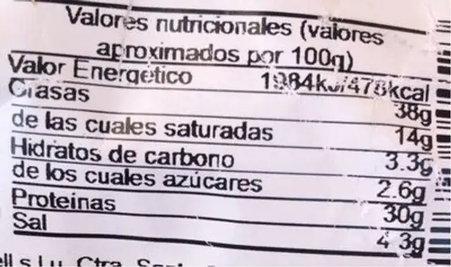 L’enxaneta nutrition facts table