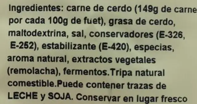 Fouet catalan ingredients label