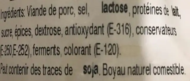 Fuet extra ingredients label