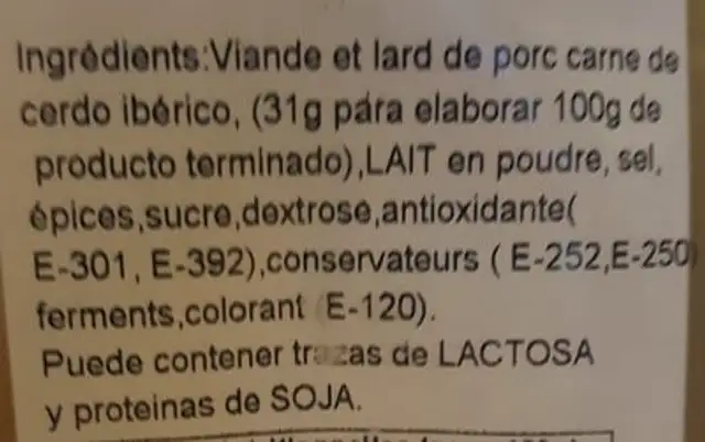 Fouets ibérique ingredients label