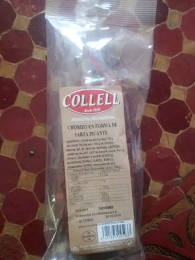 Chorizo ingredients label