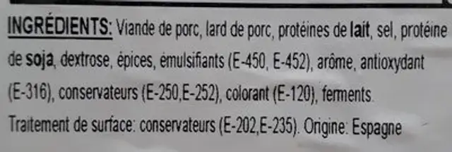 Salchichón ingredients label