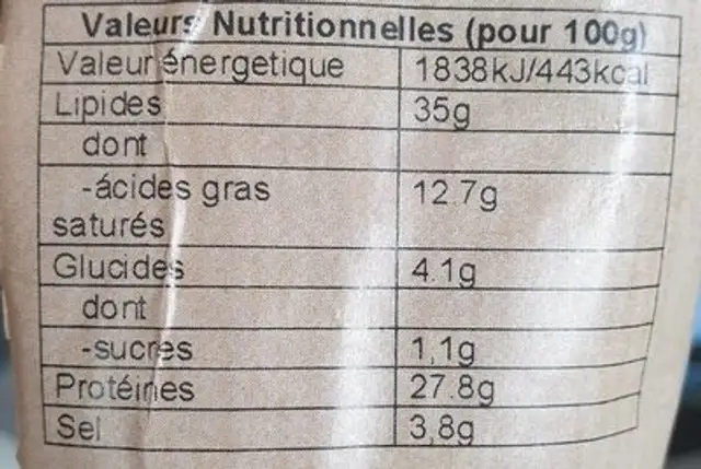 Fuet ibérique nutrition facts table