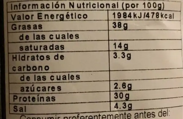 Pack fuet extra+cuchillo nutrition facts table