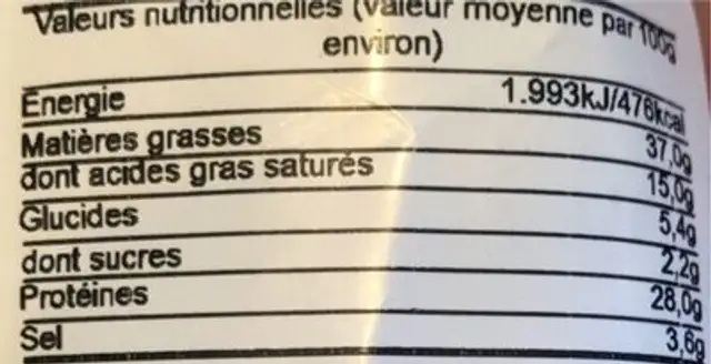 Fuet extra aux fines herbes nutrition facts table