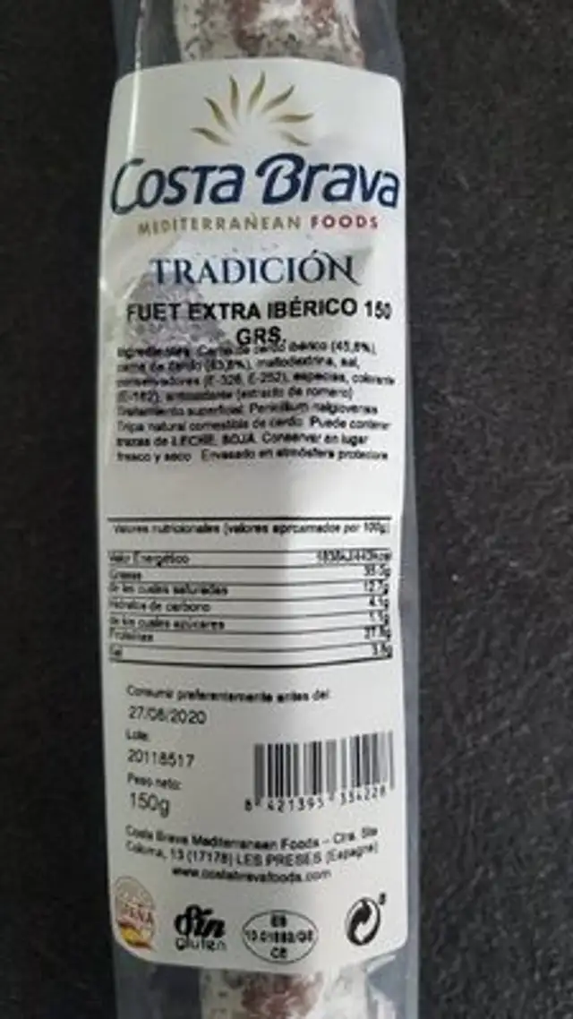 Fuet extra iberico 150 grs nutrition facts table