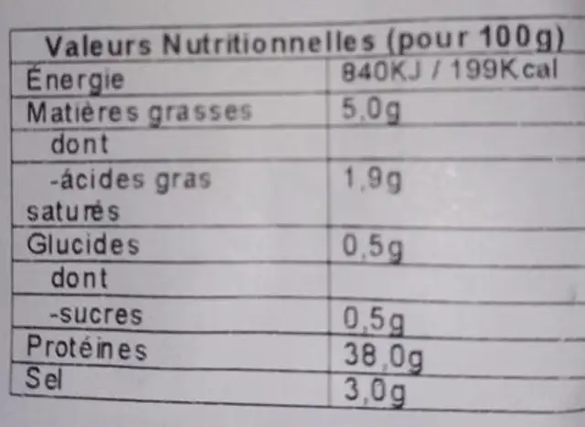 Lomo nutrition facts table