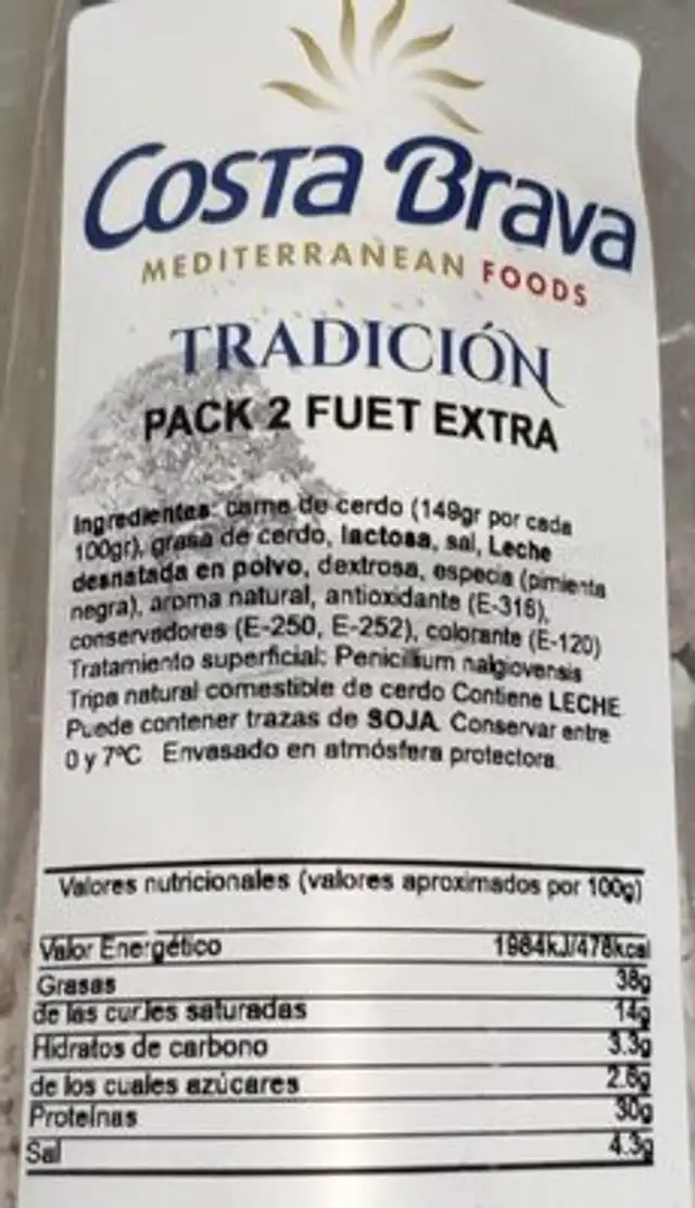 Fuet Extra nutrition facts table