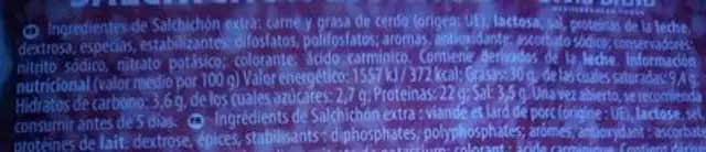 Salchichón Español nutrition facts table