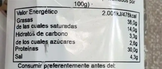 Fuet Extra nutrition facts table