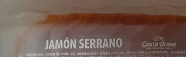 Jamon serrano ingredients label