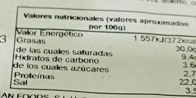 Salchichón extra nutrition facts table