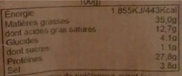 Fuet extra nutrition facts table